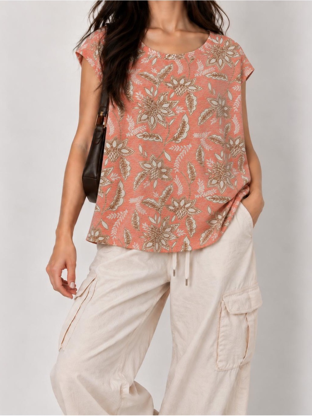 Rachel Zoe Pink Floral 100% Linen Cowl Neck Top Size XL